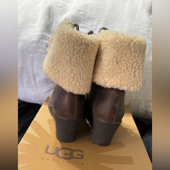 UGG | Brown Zea Ankle Lace Up Wedge Boots - Picture 7 of 11